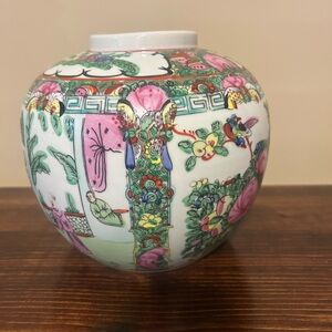 Famille Rose Hand painted ginger jar/ vase Pink and Green Porcelain